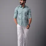 Men's Comfy Turquoise Blue Hunting Style Shirt | Outdoor Comfort & Style